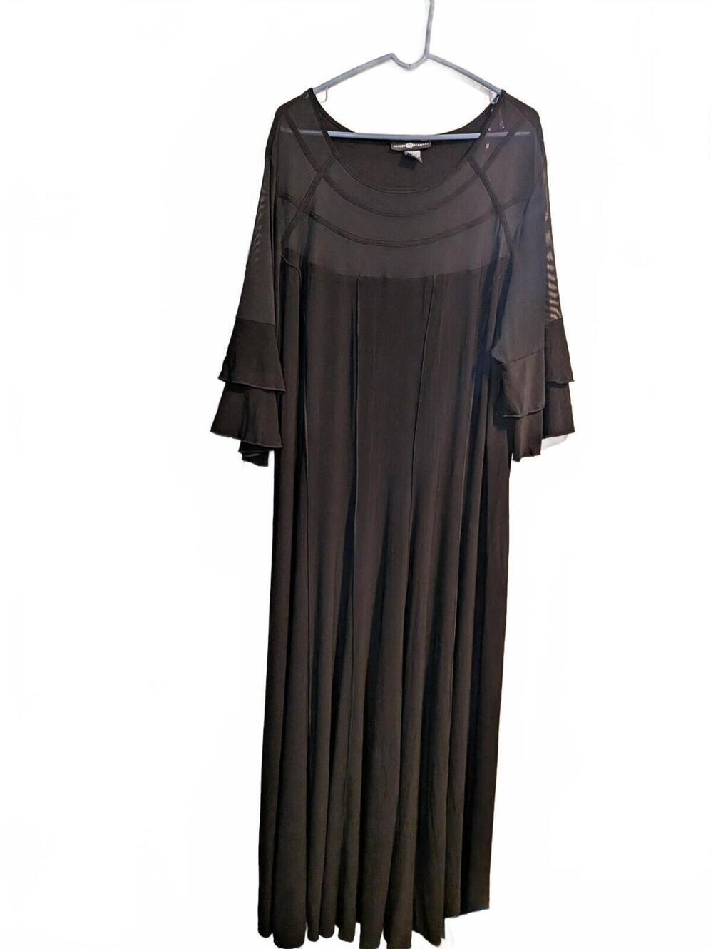 Ashley Stewart Black Long Sleeve Maxi Dress with Ruffle Sleeves